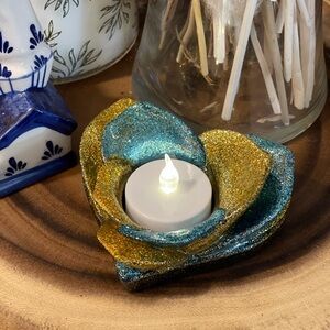 Glittering Gold and Blue Tealight Holder handmade